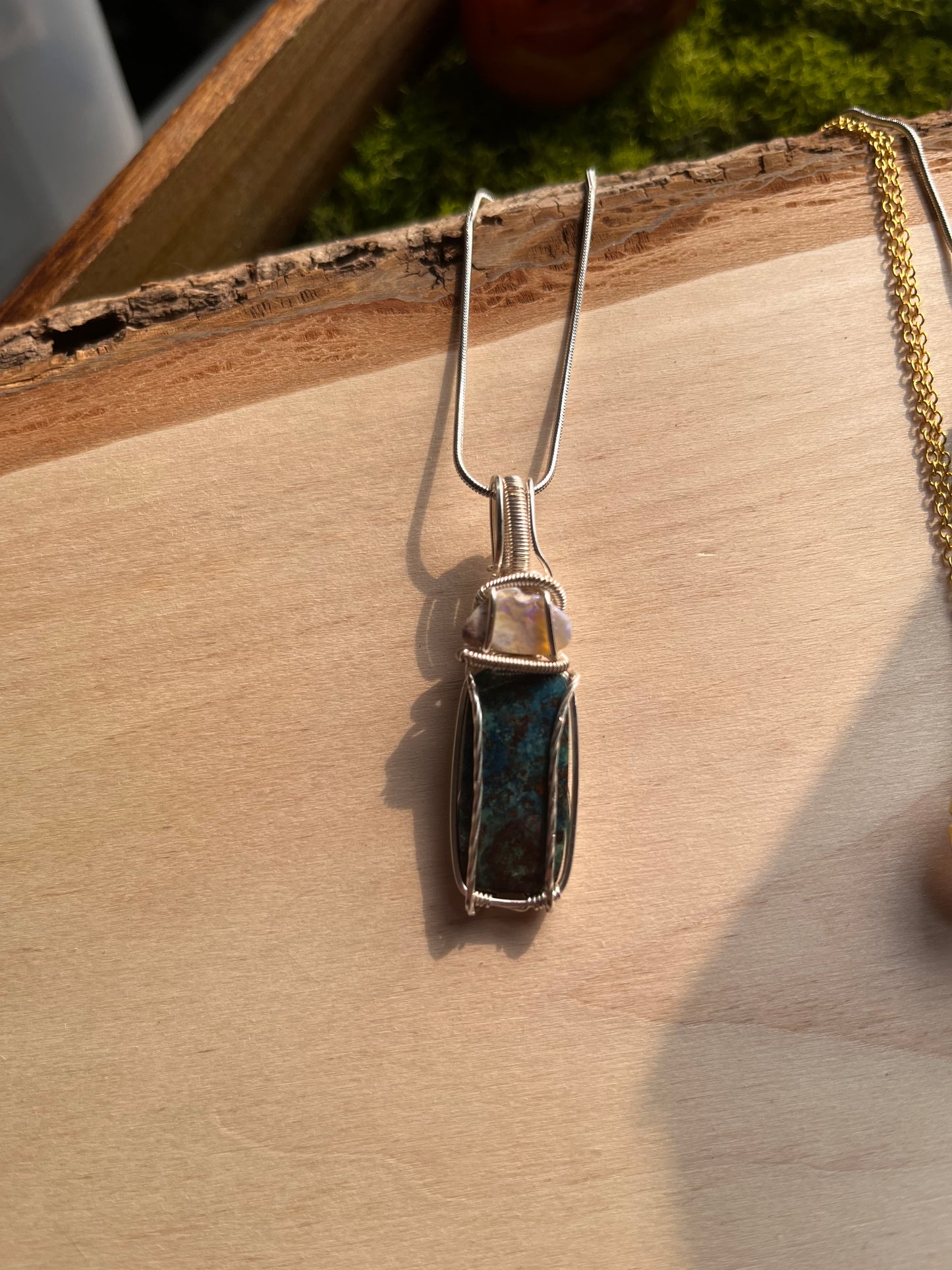 Ethiopian Opal + Chrysocolla Double Pendant