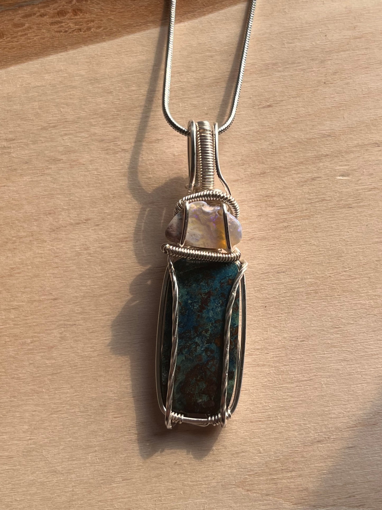 Ethiopian Opal + Chrysocolla Double Pendant