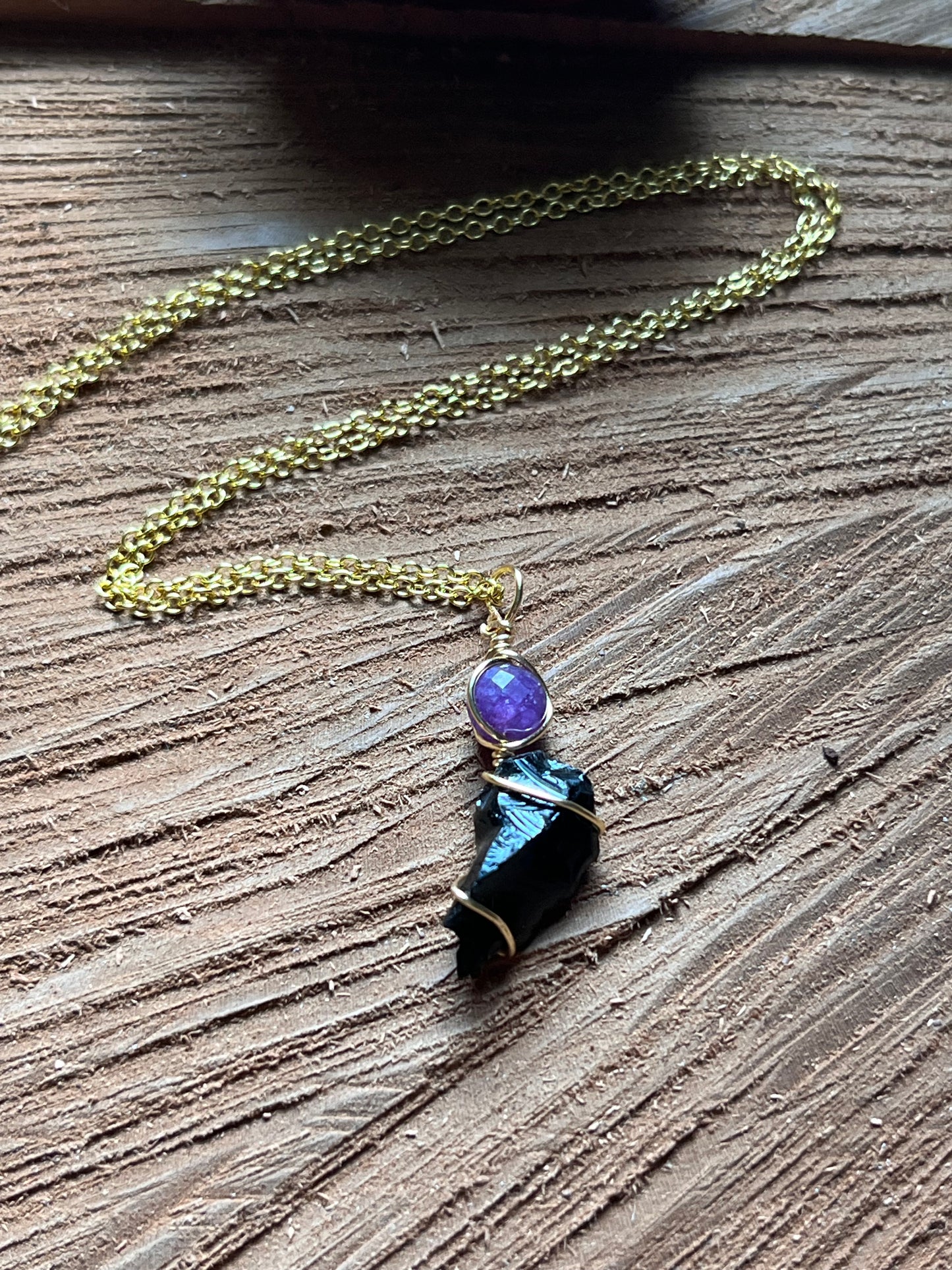 Amethyst + Obsidian Dainty Double