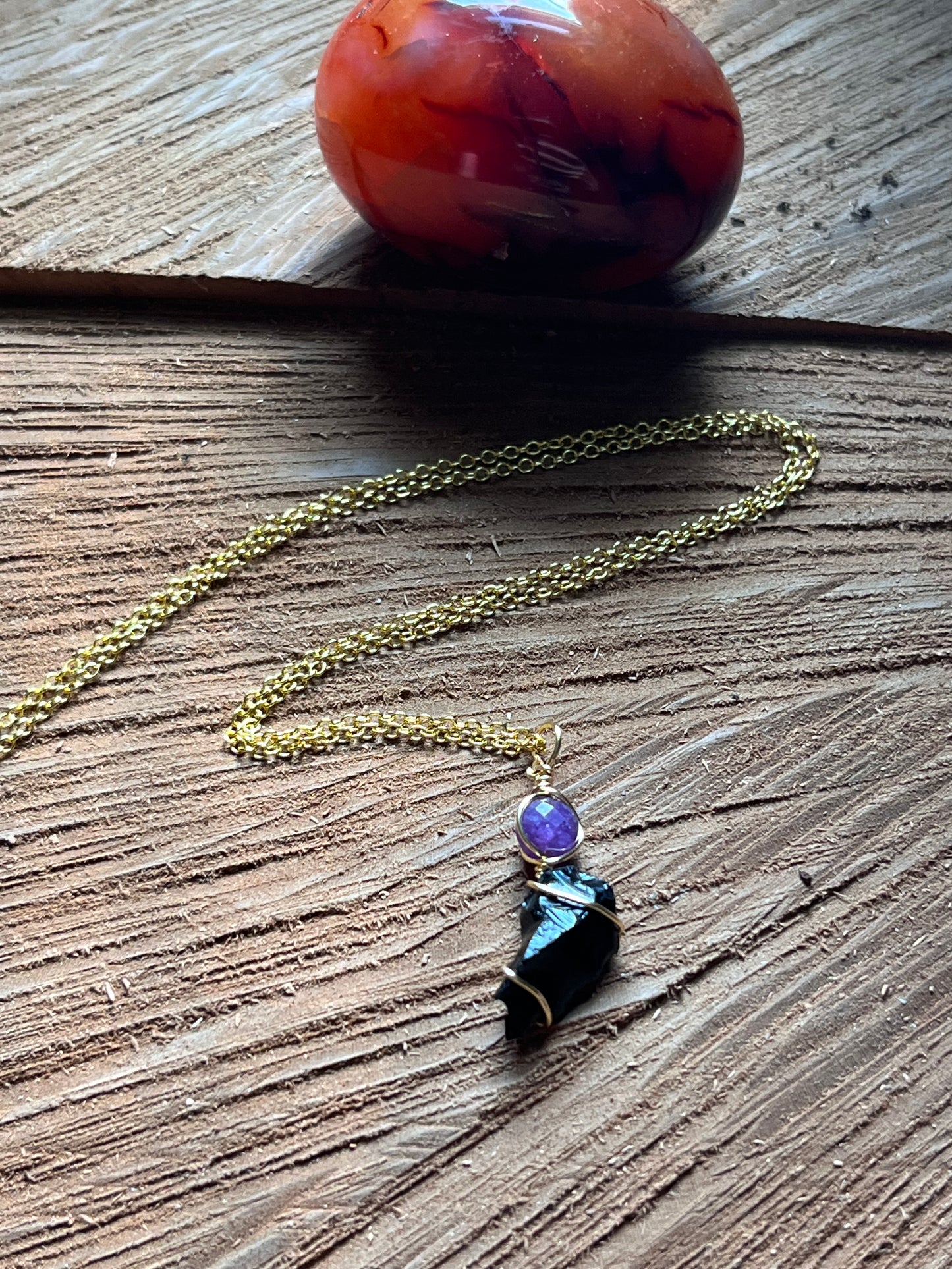 Amethyst + Obsidian Dainty Double