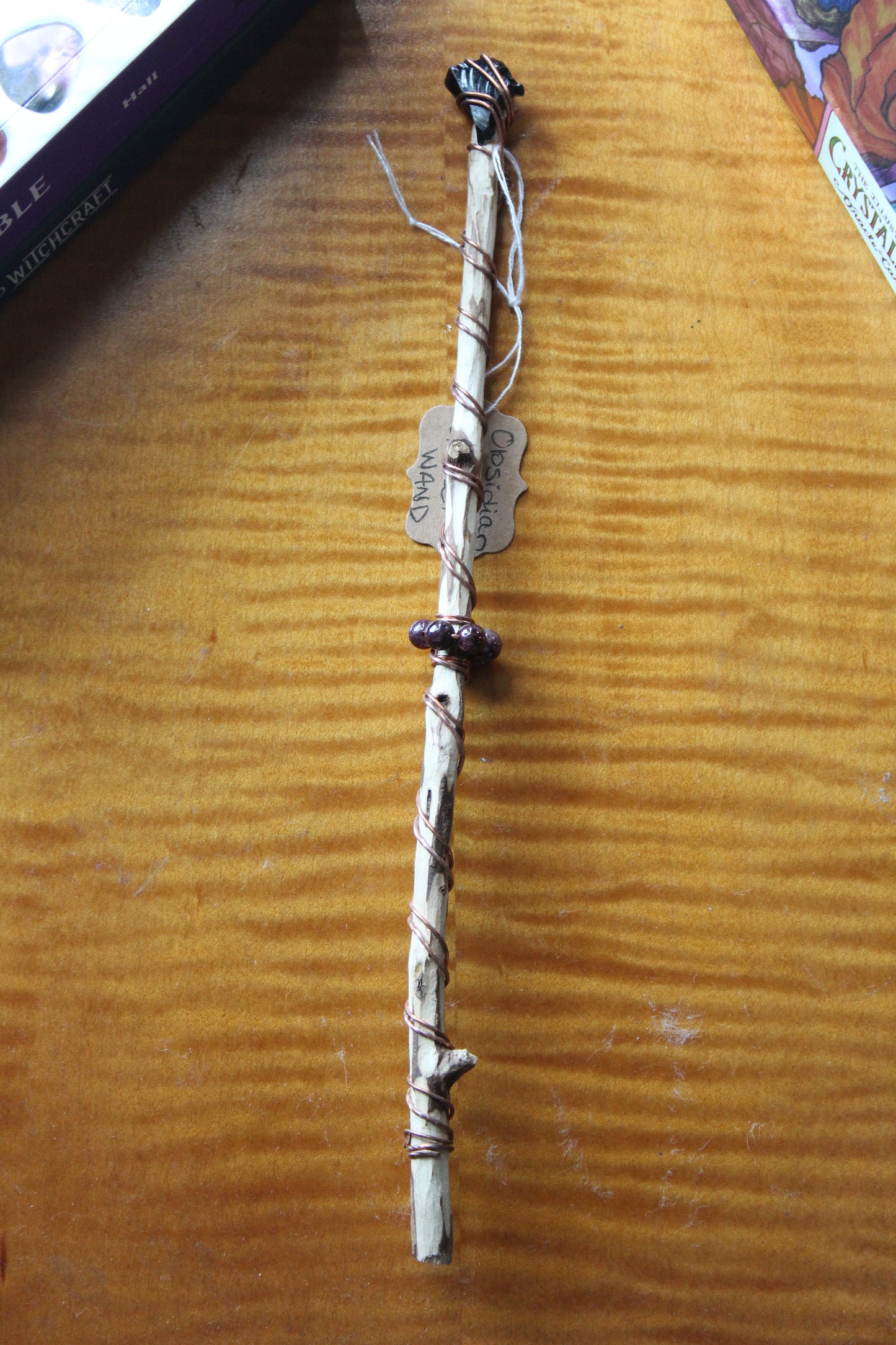Obsidian and Garnet Maple Wand