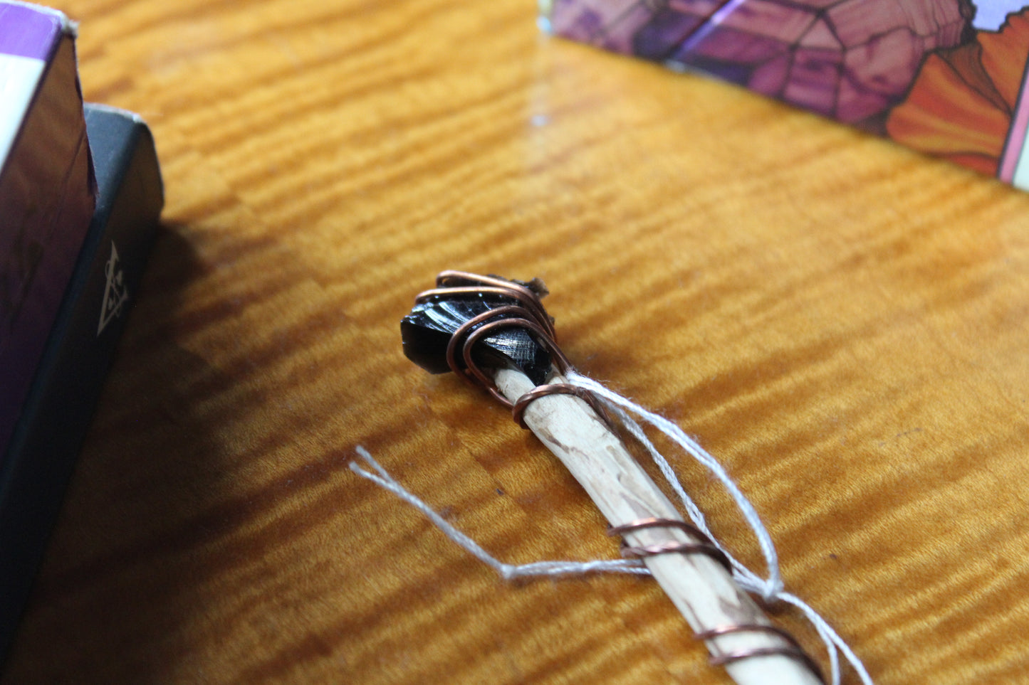 Obsidian and Garnet Maple Wand