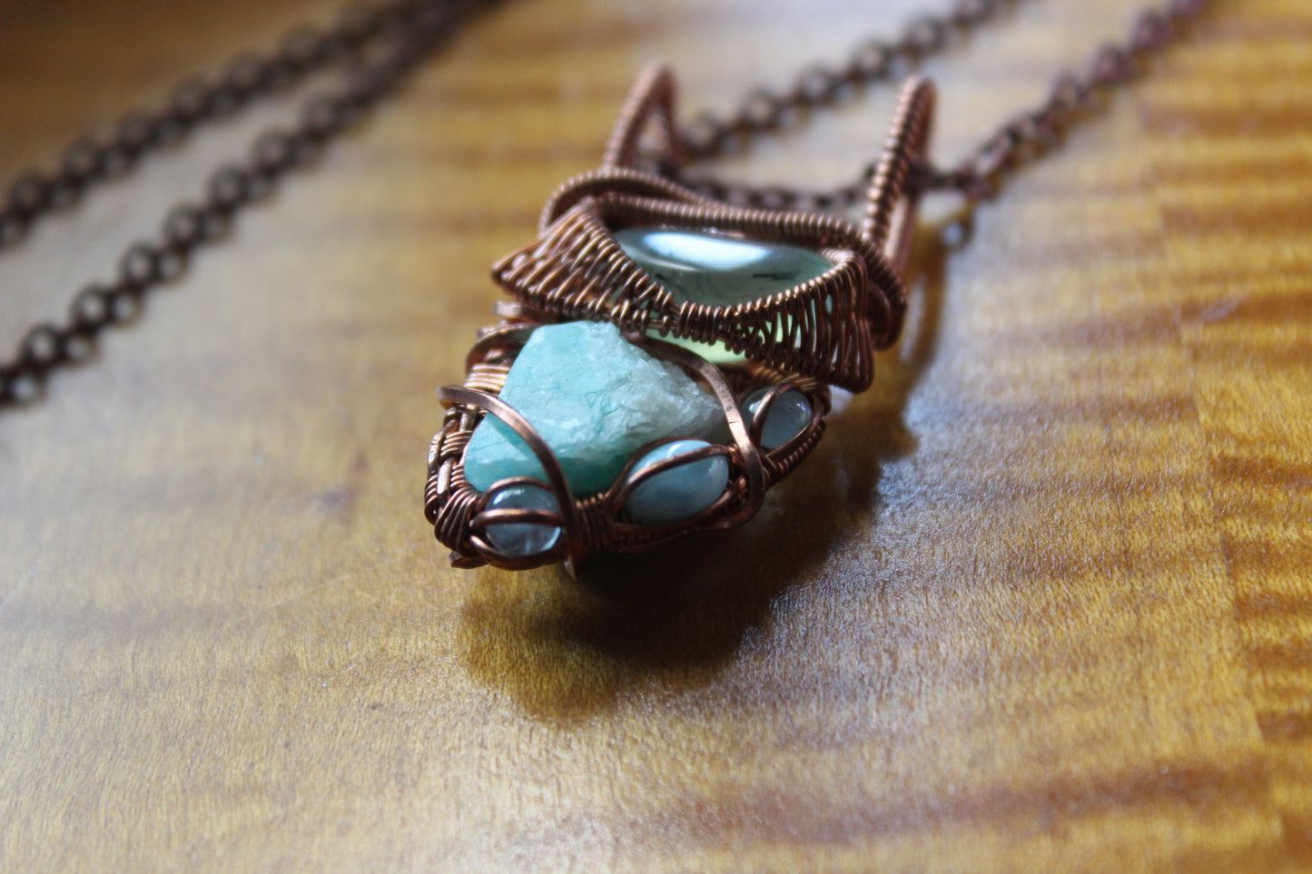 Prehnite with Epidote + Amazonite Heady Pendant
