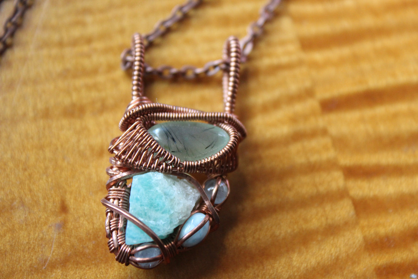 Prehnite with Epidote + Amazonite Heady Pendant