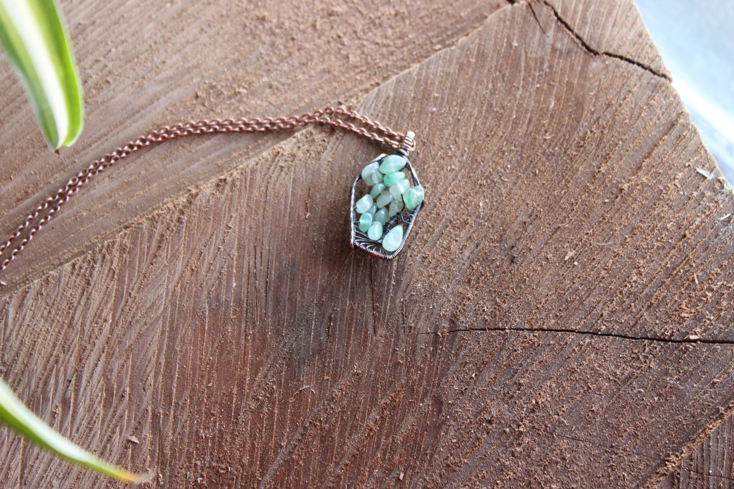 Aventurine Coffin Tree of Life Pendant