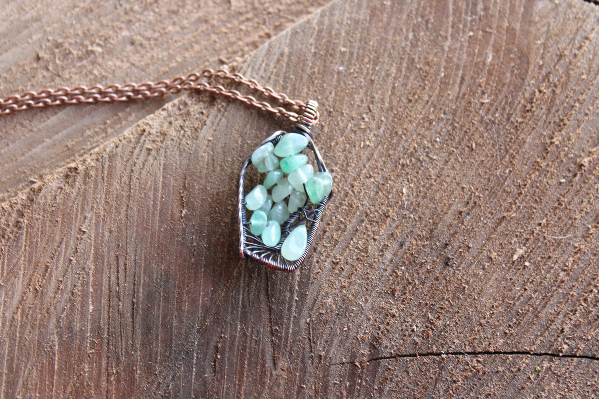 Aventurine Coffin Tree of Life Pendant