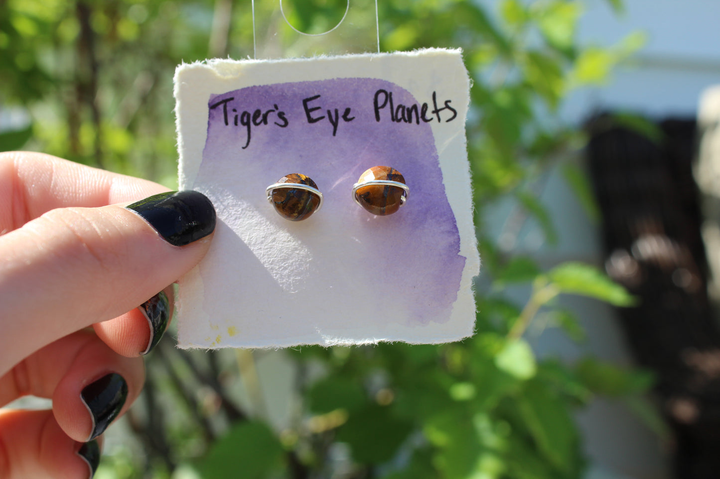 Tiger's Eye Planet Studs