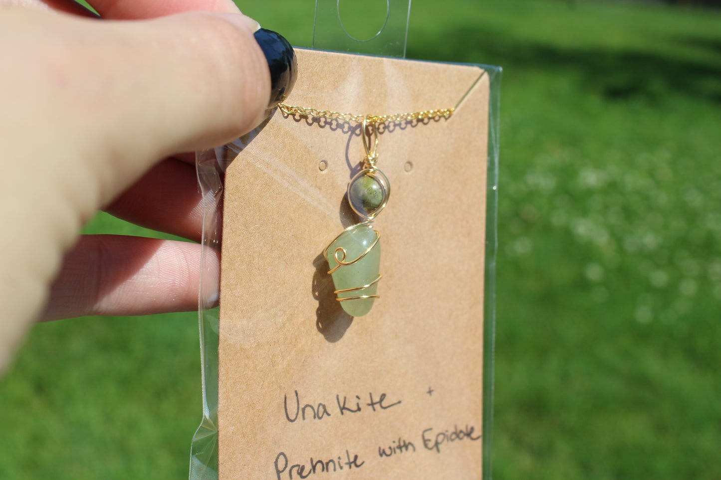 Unakite & Prehnite with Epidote Dainty Double