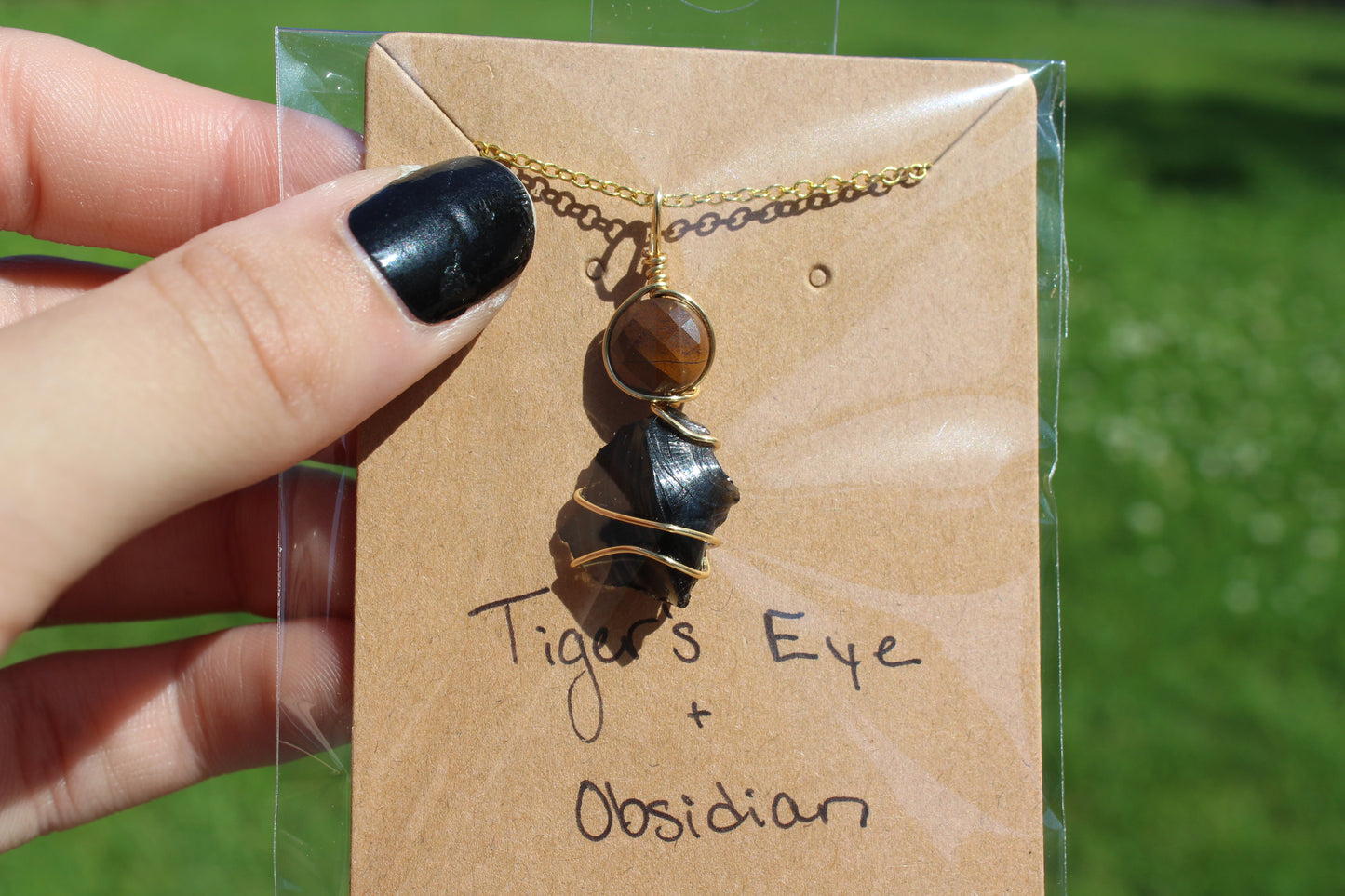 Tiger's Eye & Obsidian Dainty Double