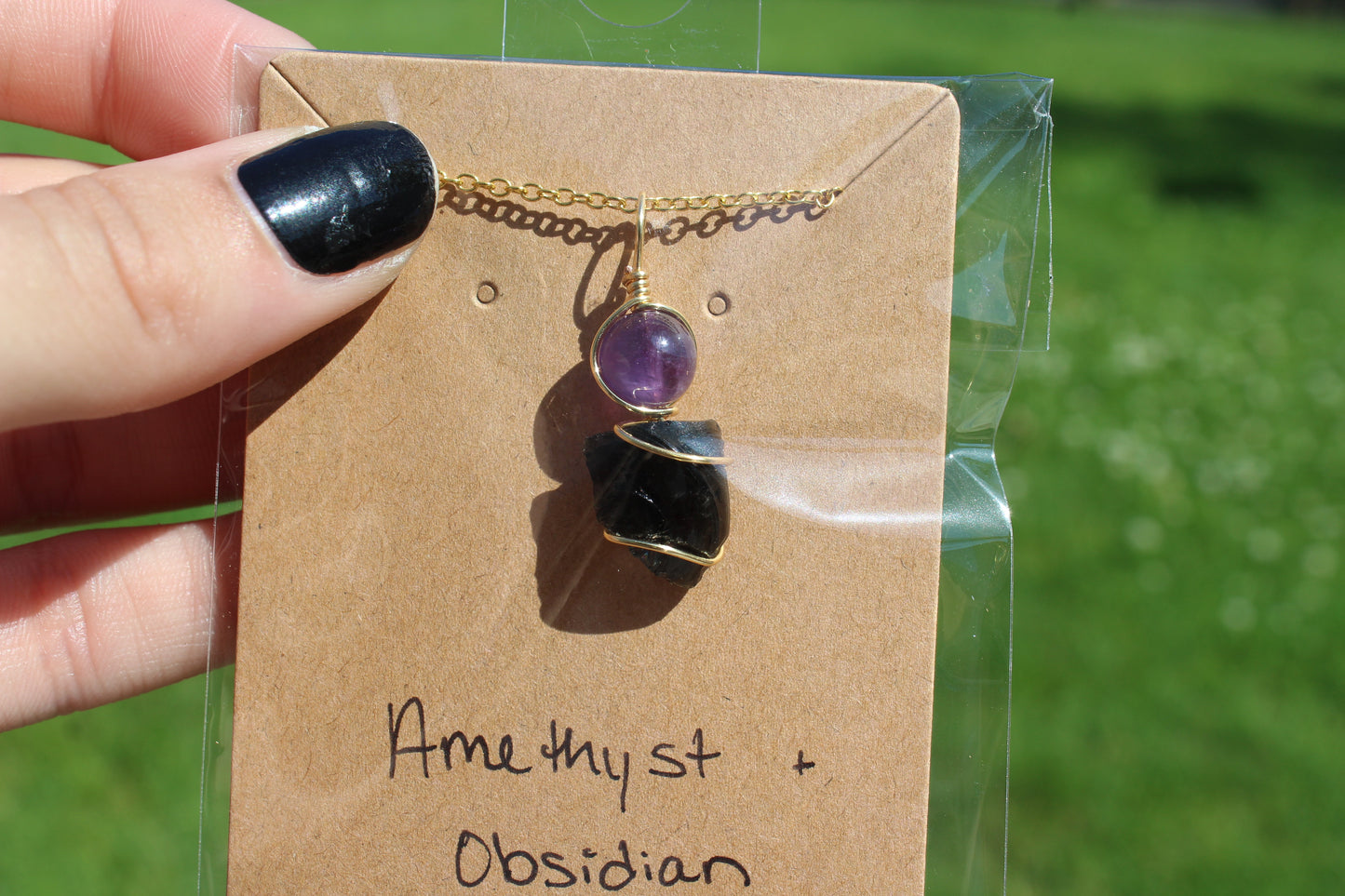 Amethyst & Obsidian Dainty Double