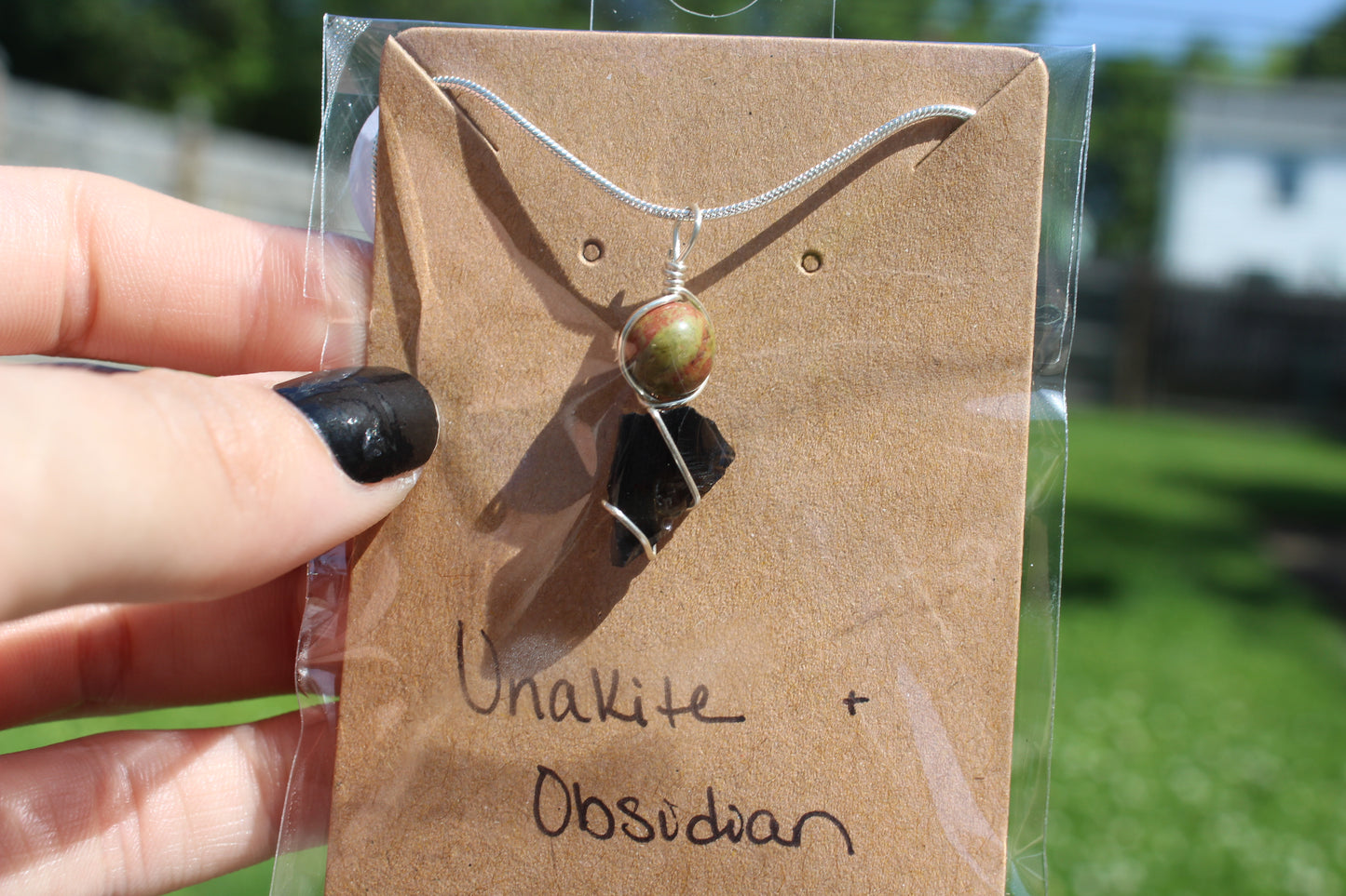 Unakite & Obsidian Dainty Double