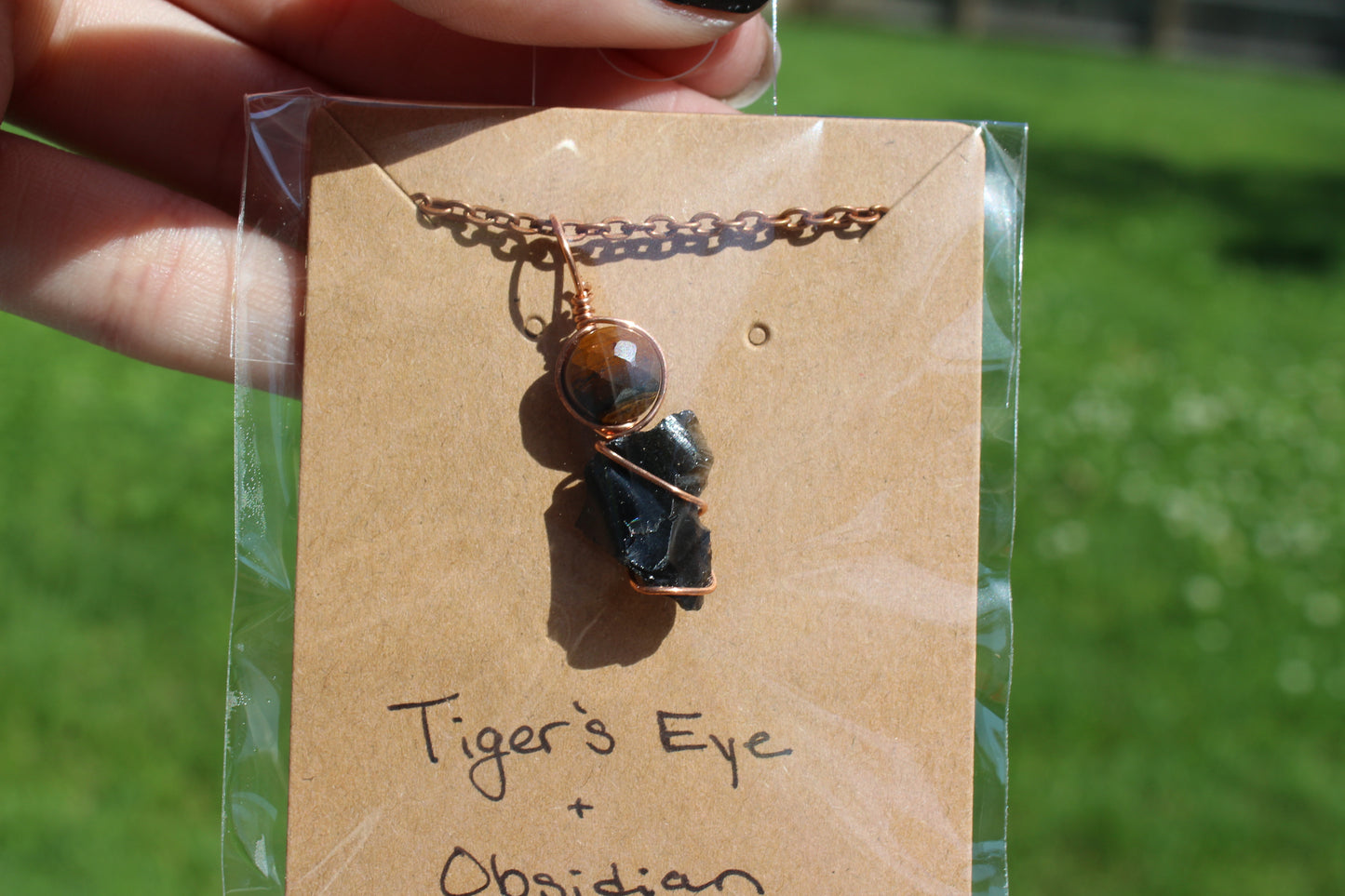 Tiger's Eye & Obsidian Dainty Double