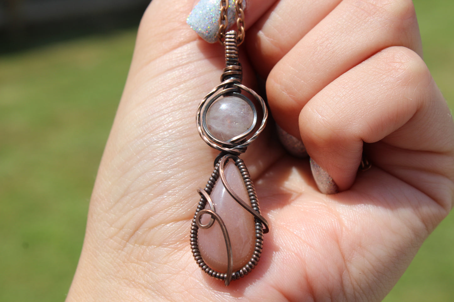 Amethyst & Peach Moonstone Pendant