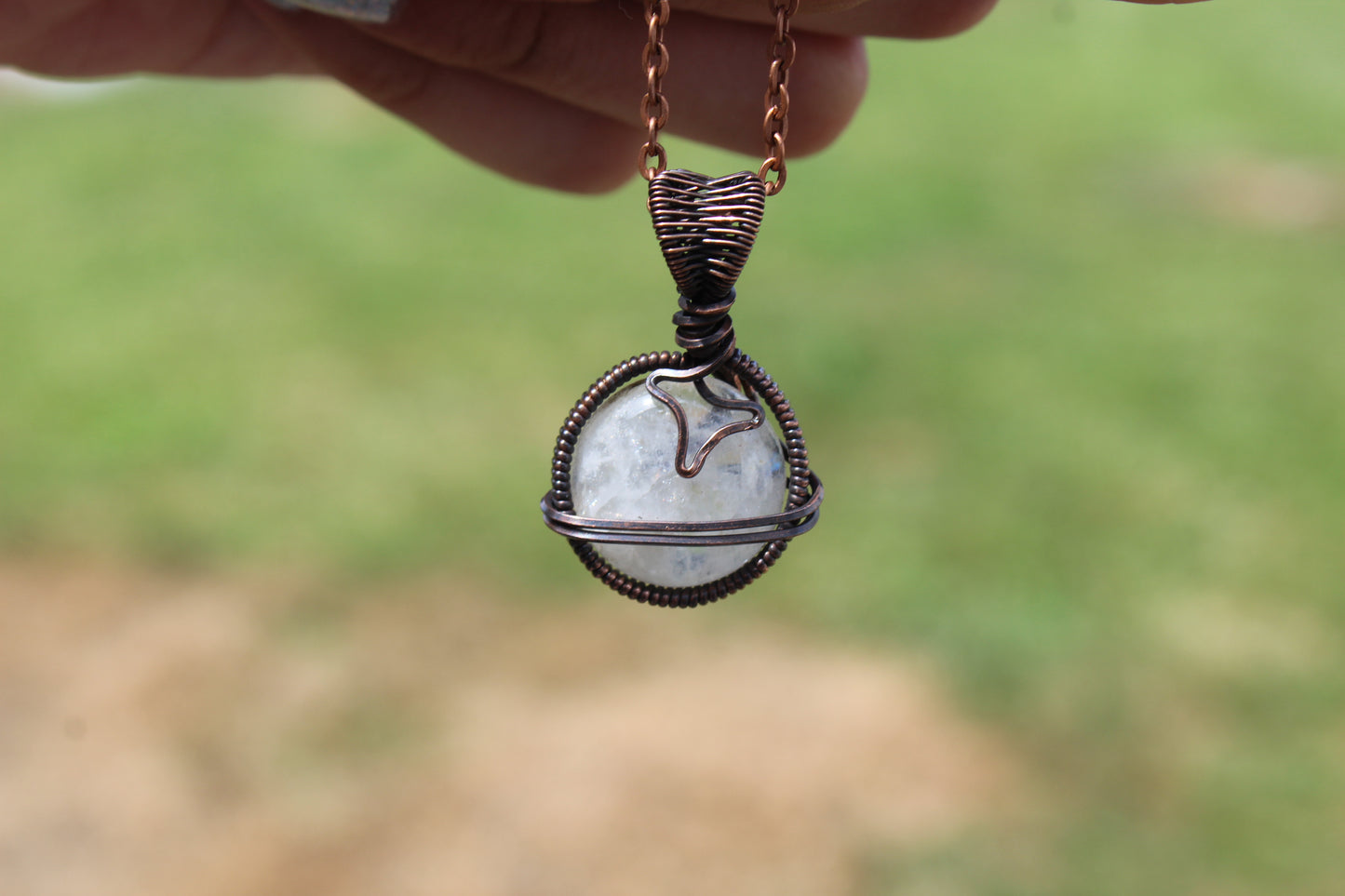 Rainbow Moonstone Planet Pendant