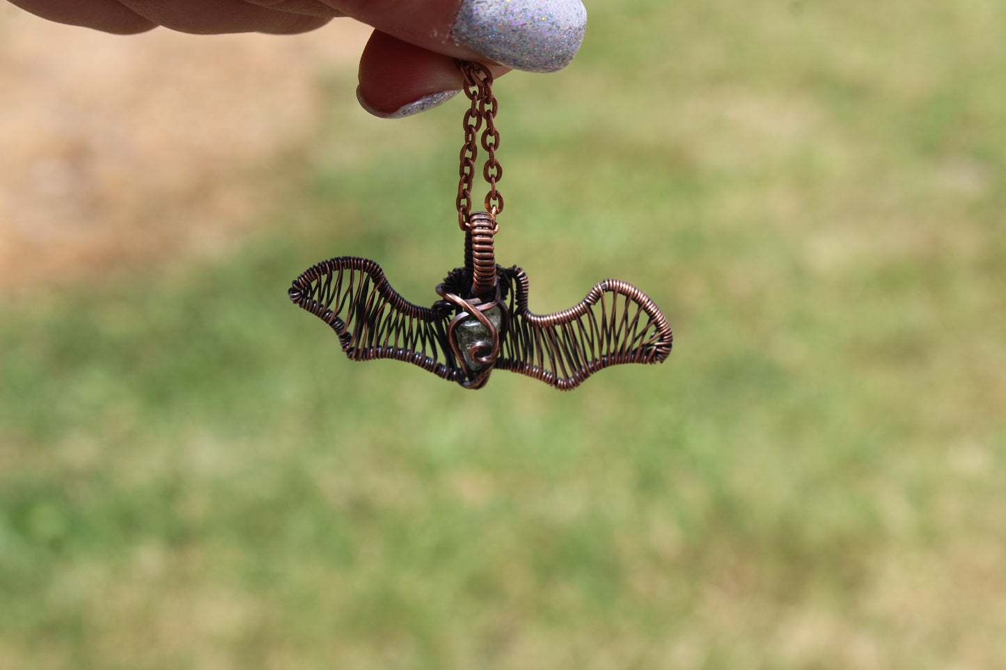Prehnite with Epidote Bat Pendant