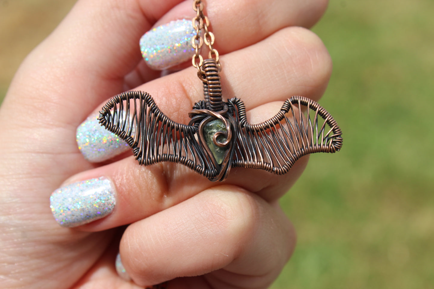 Prehnite with Epidote Bat Pendant