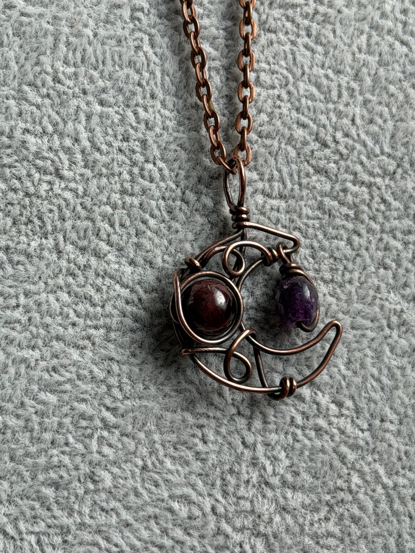 Garnet & Amethyst Crescent Moon
