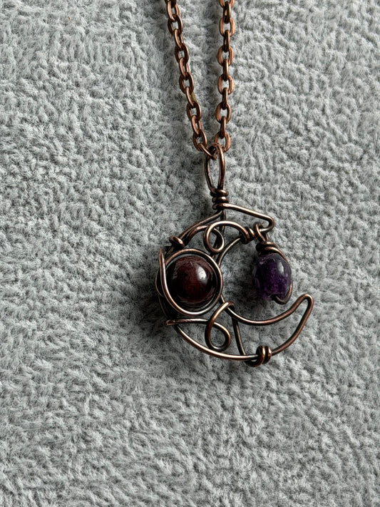 Garnet & Amethyst Crescent Moon