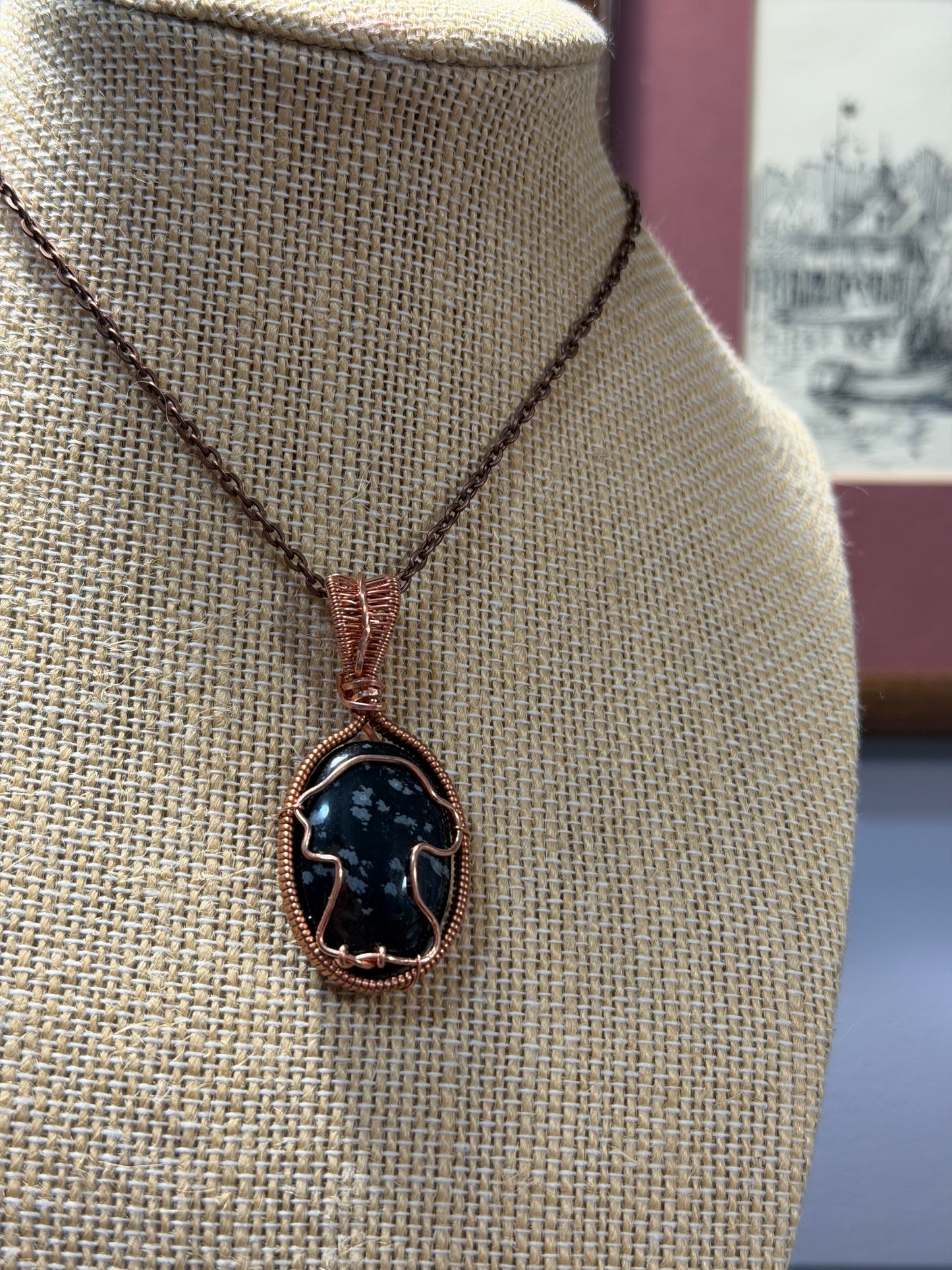 Snowflake Obsidian Jane Austen Pendant