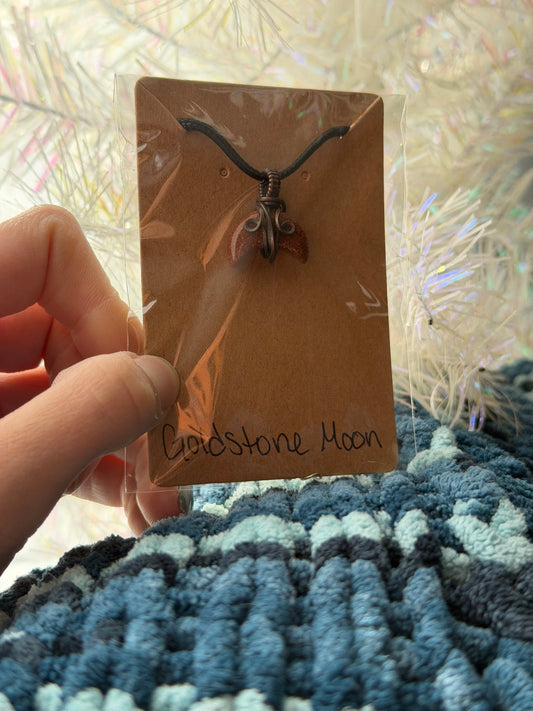 Goldstone Crescent Moon Pendant