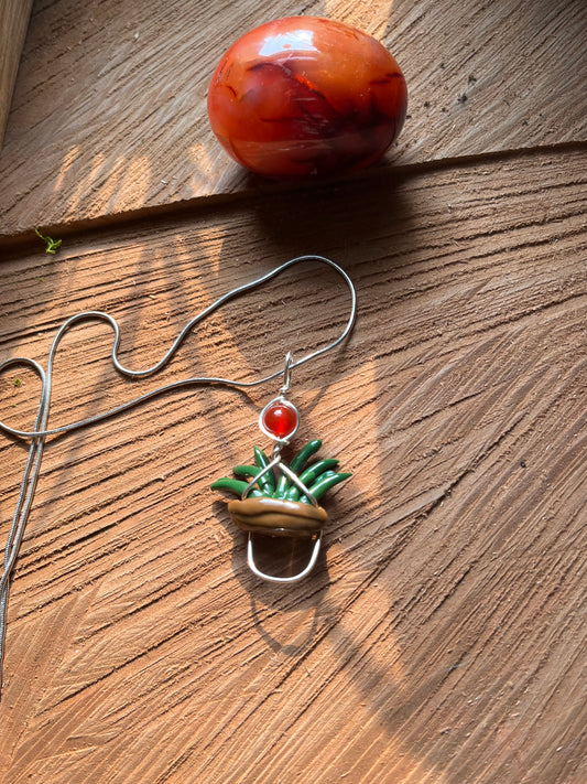 Red Banded Agate Spider Plant Basket Pendant