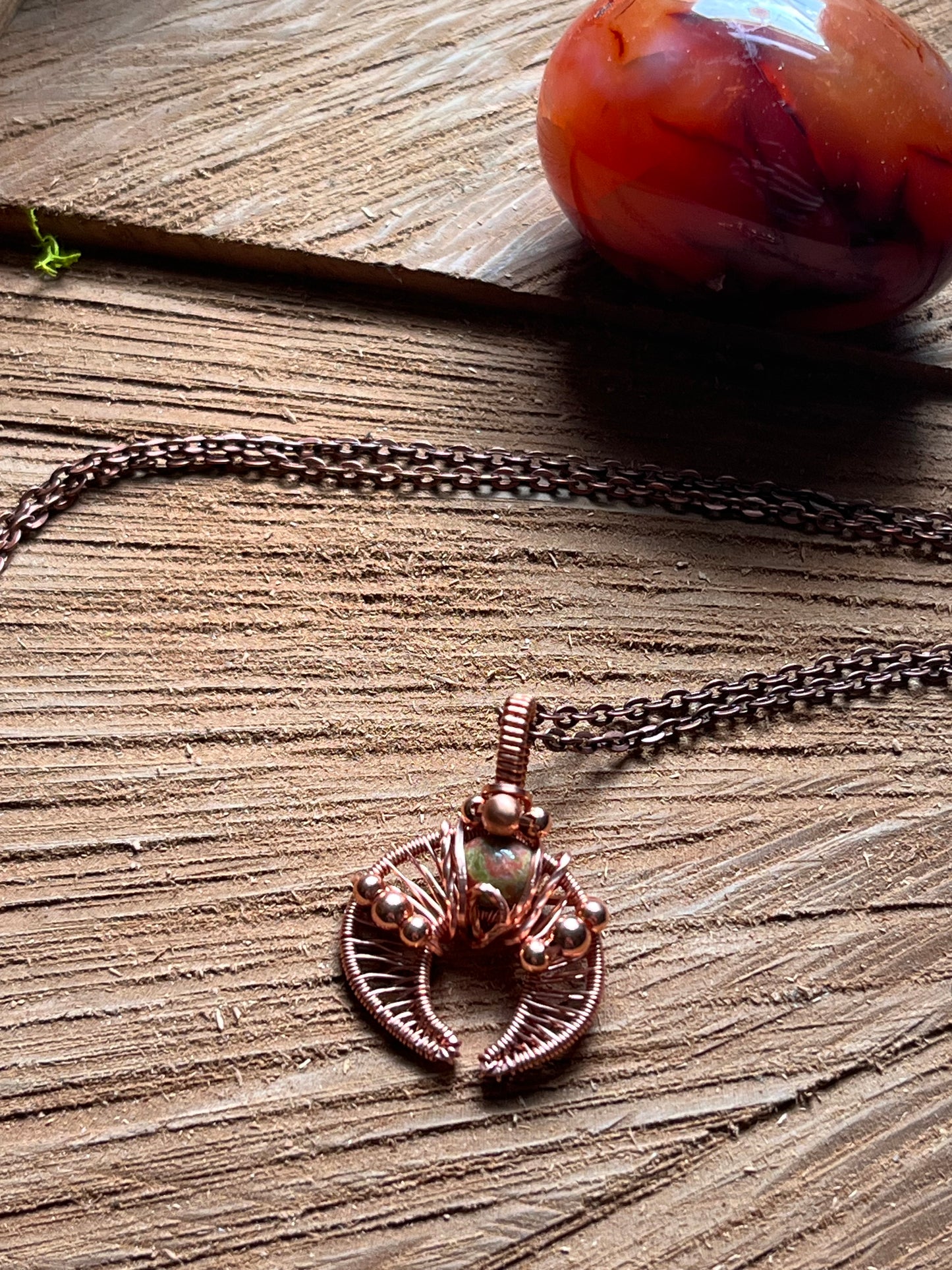 Unakite Crescent Moon Pendant