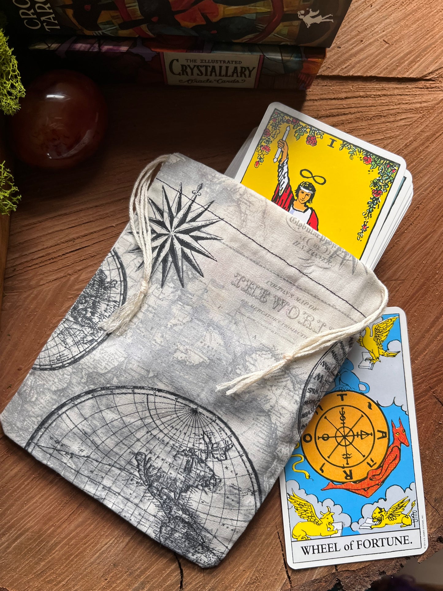 Cream Map Print Tarot Card Bag