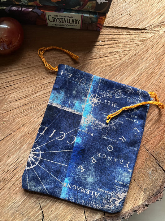 Navy Map Print Tarot Card Bag