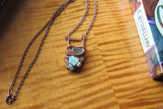 Prehnite with Epidote + Amazonite Heady Pendant