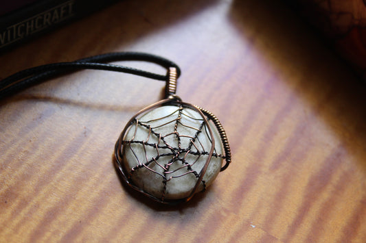 Scolecite Spider Web Pendant