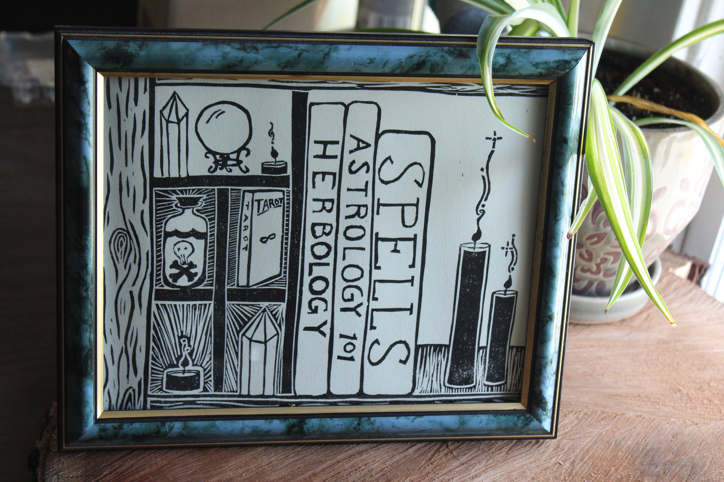 Marble Framed Witchy Bookcase Print