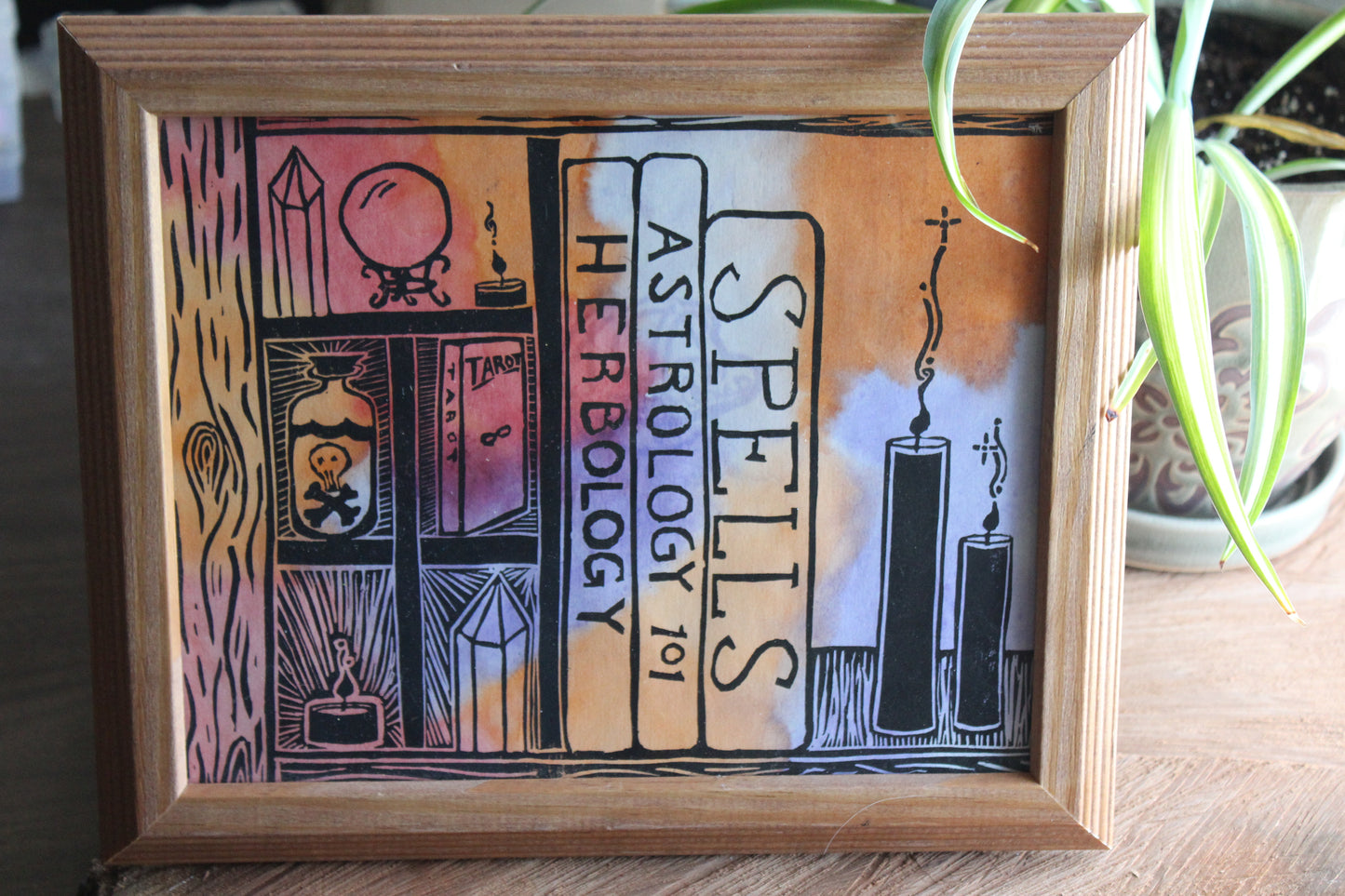 Framed Watercolor Witchy Bookcase