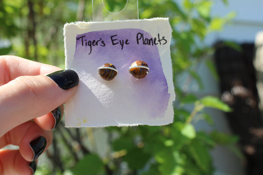 Tiger's Eye Planet Studs