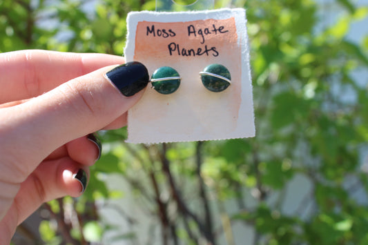 Moss Agate Planet Studs