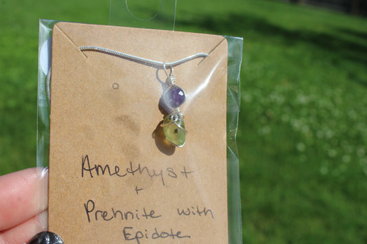 Amethyst & Prehnite with Epidote Dainty Double