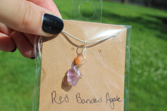 Red Banded Agate & Amethyst Dainty Double