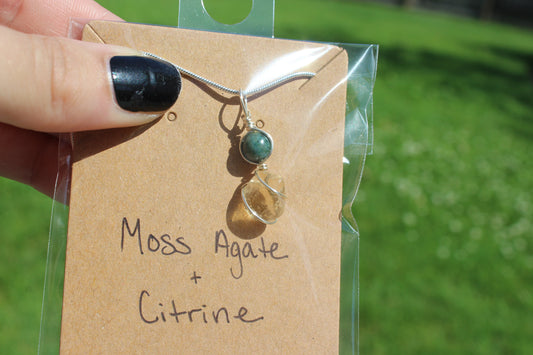Moss Agate & Citrine Dainty Double