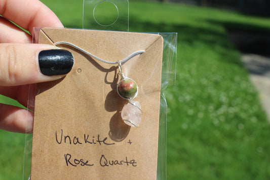 Unakite & Rose Quartz Dainty Double
