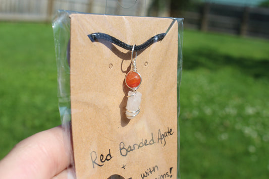 Red Banded Agate & Quartz Dainty Double