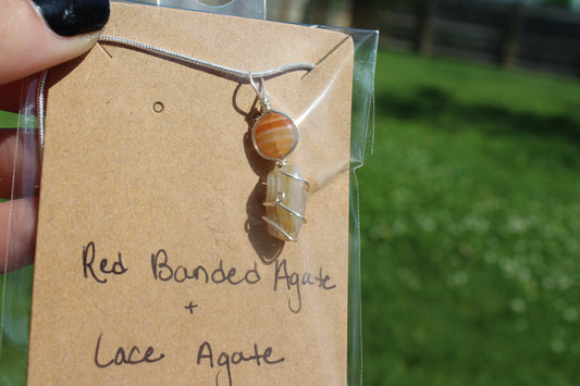 Red Banded Agate & Lace Agate Dainty Double