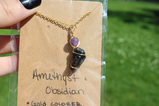 Amethyst & Obsidian Dainty Double
