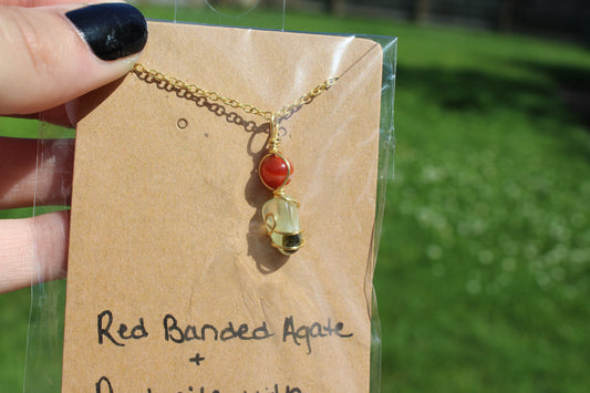 Red Banded Agate & Prehnite with Epidote Dainty Double