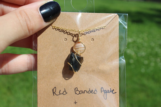 Red Banded Agate & Obsidian Dainty Double