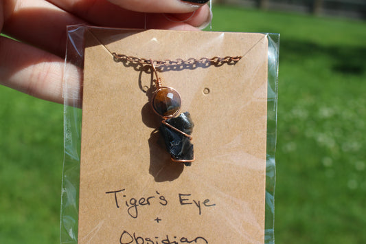 Tiger's Eye & Obsidian Dainty Double