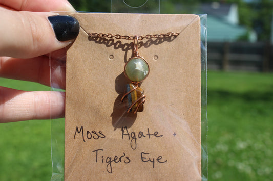 Moss Agate & Tiger's Eye Dainty Double