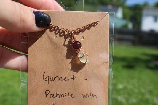 Garnet & Prehnite with Epidote Dainty Double