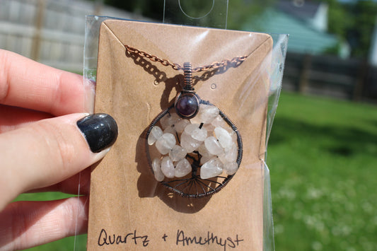 Amethyst & Quartz Tree of Life Pendant