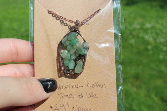 Aventurine Coffin Tree of Life Pendant