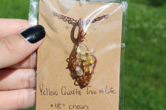 Yellow Quartz Tree of Life Pendant