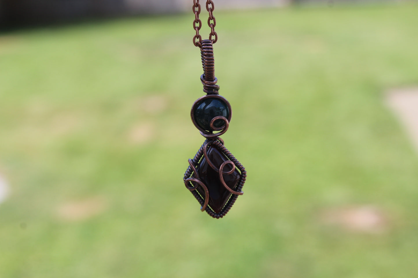 Moss Agate & Smoky Quartz Pendant